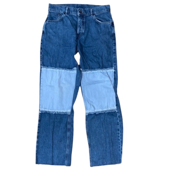 Ragged Women’s SZ 10 Blue Button Fly Patchwork High Rise Wide Leg Denim Distress - Picture 2 of 9